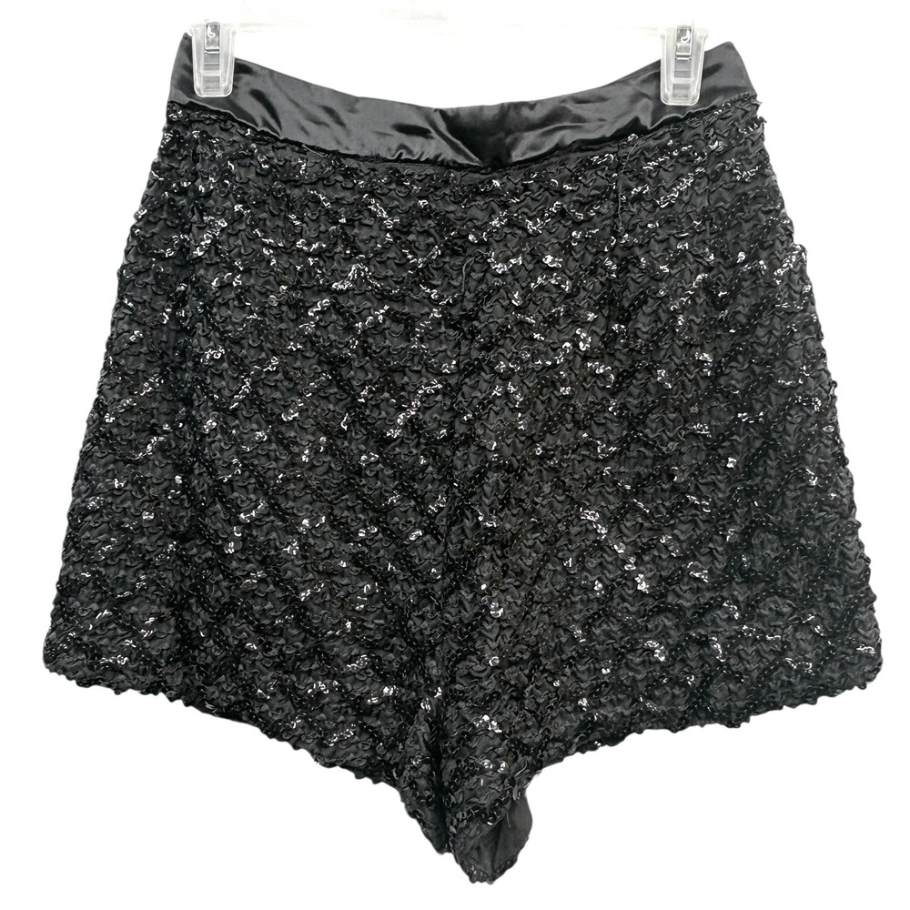 Vintage Women's Black Sequin Textured High Waist Shorts‎ Glam Party Festival 12